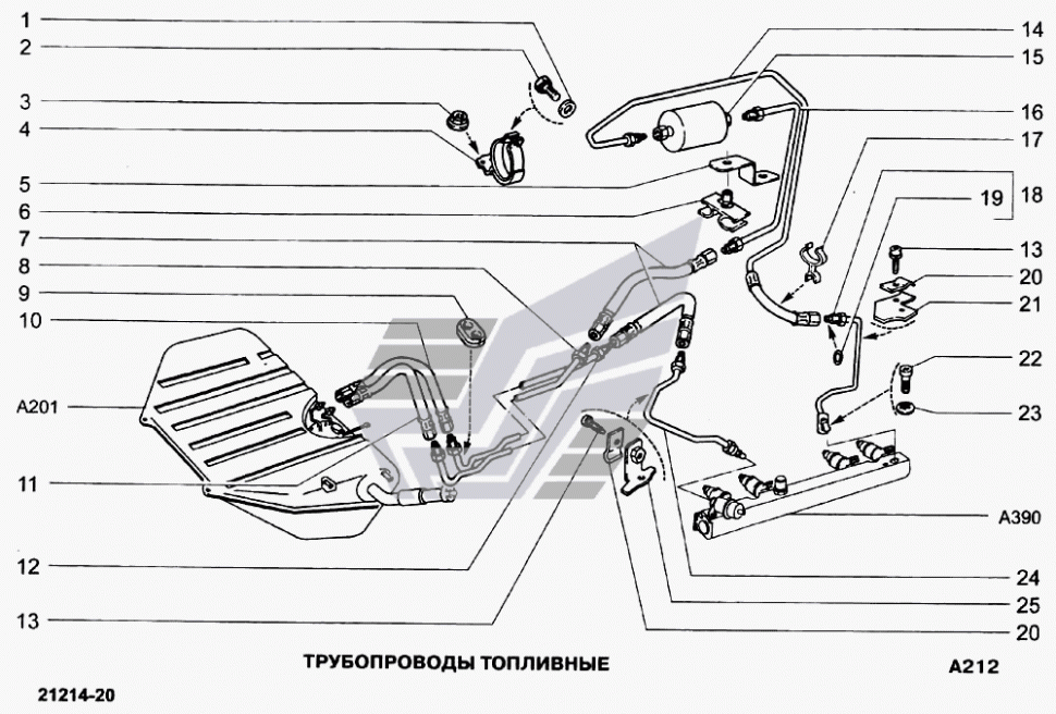 Трубка топливная 21214 НИВА инжектор подача ЗАДНЯЯ №-8 НА КАРТИНКЕ