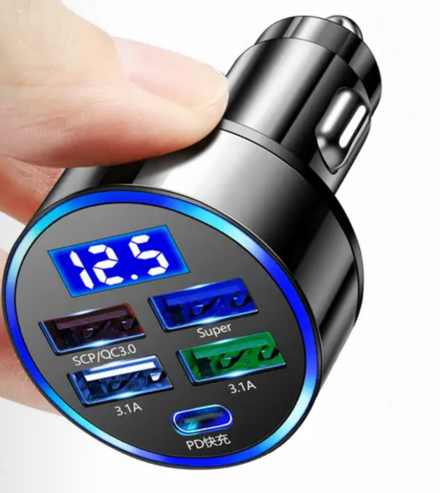 ЗАРЯДНОЕ ДЛЯ ТЕЛЕФОНА 4-USB 12V-24V ,,5.0 v A 3.1A + ВОЛЬТМЕТР